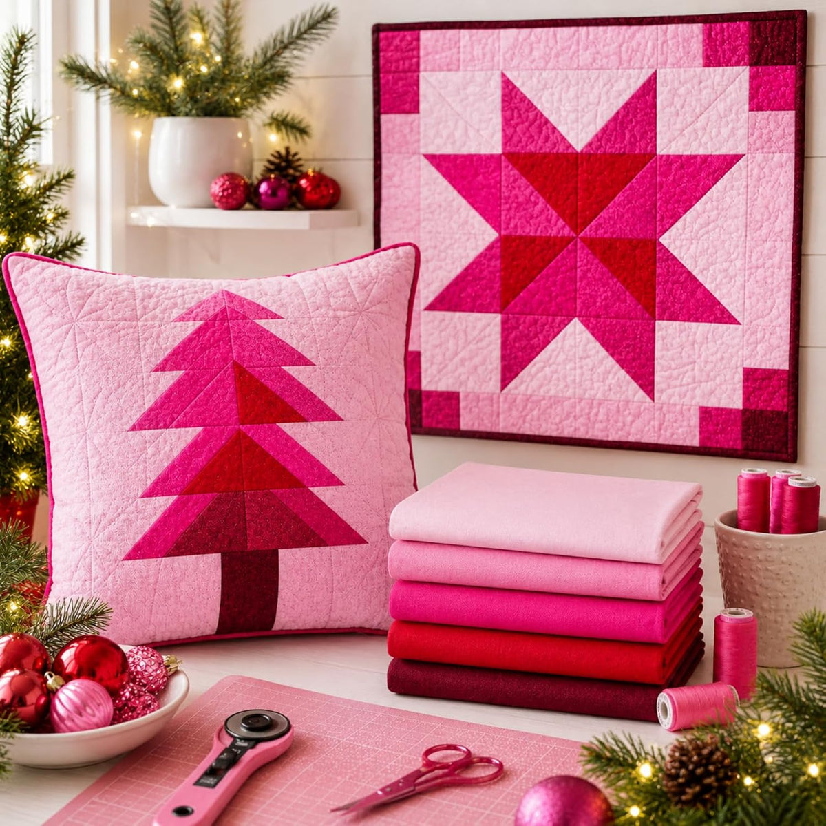 Pink Red Fabric Squares 5 x 5 Inch, Solid Cotton Precut Quilt Fabric