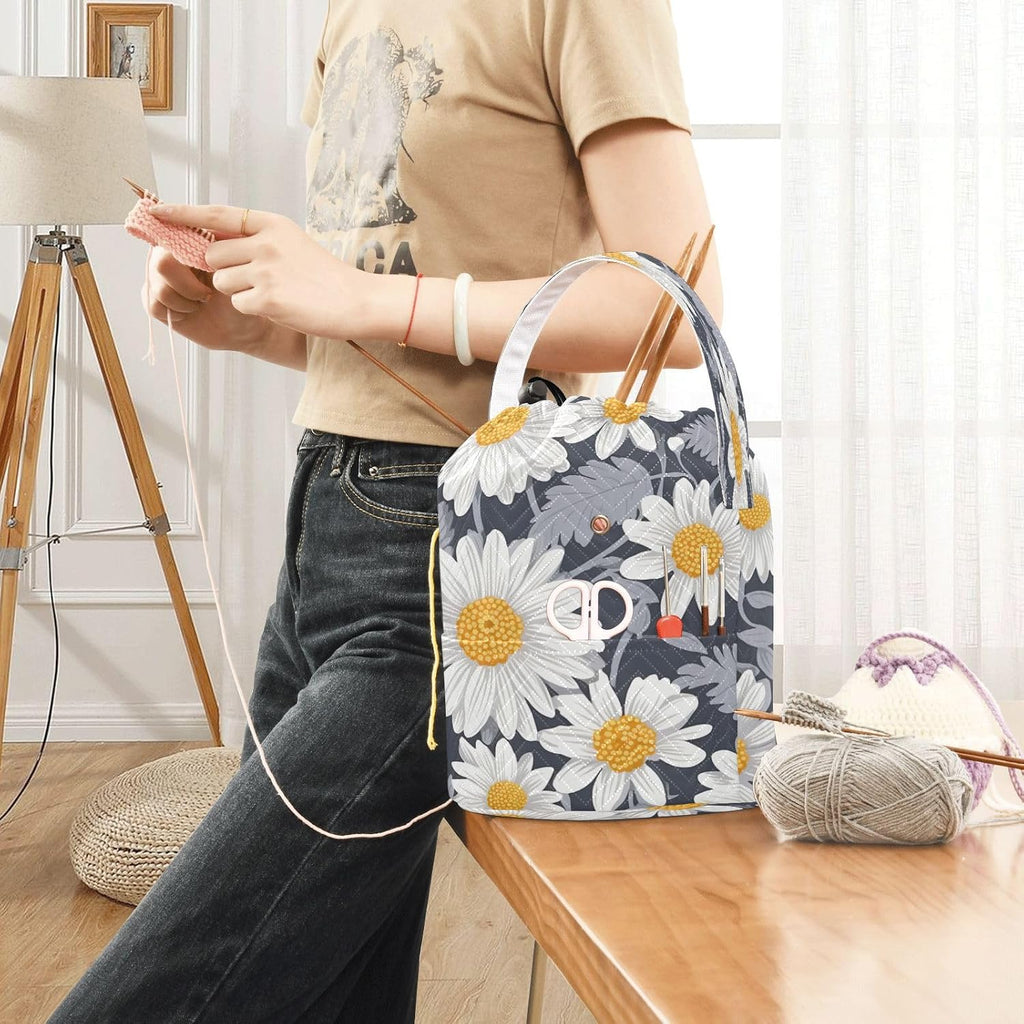 YETTASBIN Daisy Flower Yarn Storage Bag, Large Crochet Knitting Bag