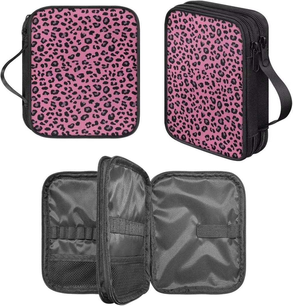 Luarisgur Leopard Print Crochet Hook Holder Case with Handle and