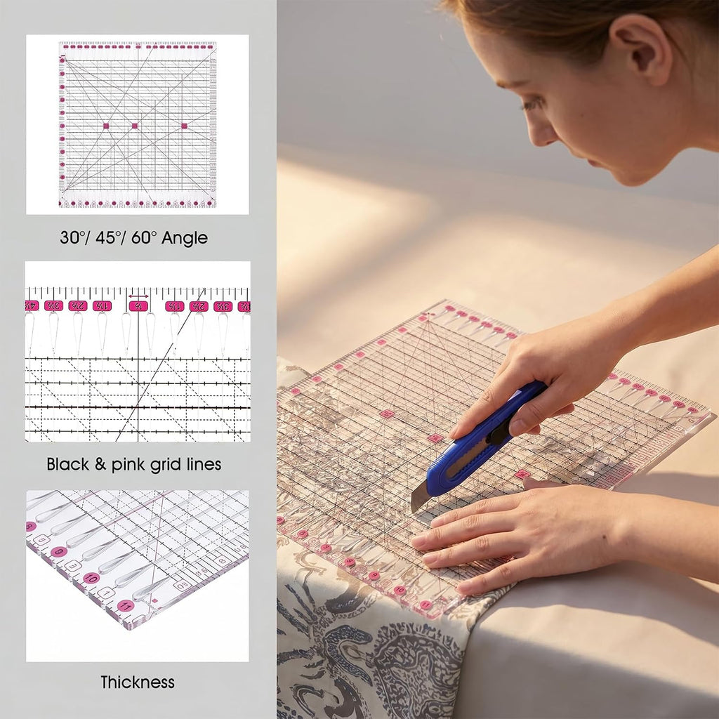 2 Pack Slotted Quilting Ruler 13x11.6 Inch Acrylic with 48 Anti-Slip