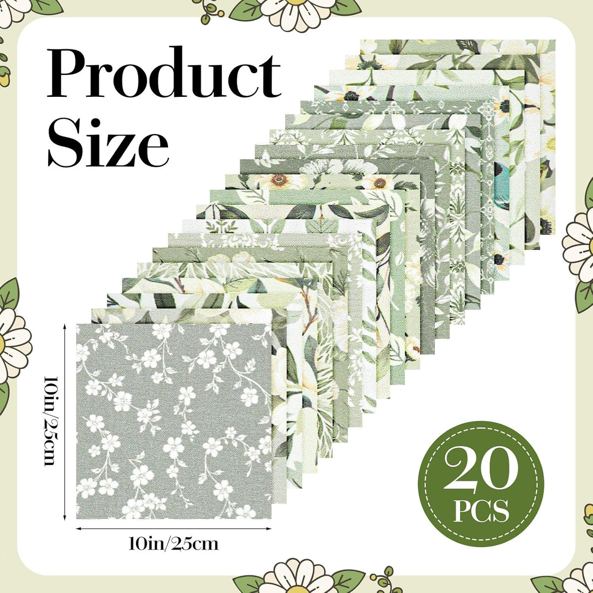 20 Pcs Floral Fabric 10 Inches Pre-Cut Squares Sheet Cotton Fabric
