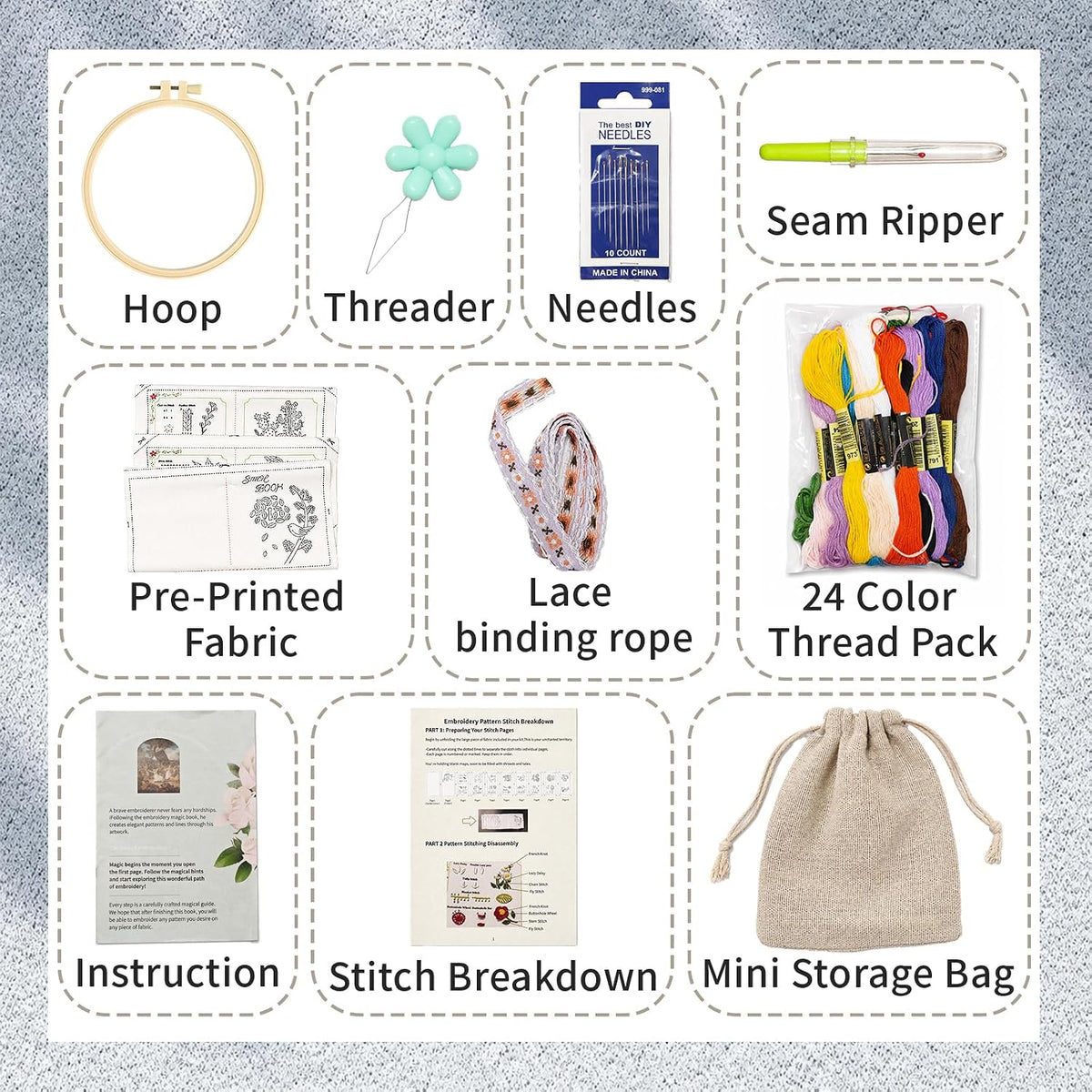 Bargron Embroidery Stitch Book Kit for Beginners, Step by Step Video