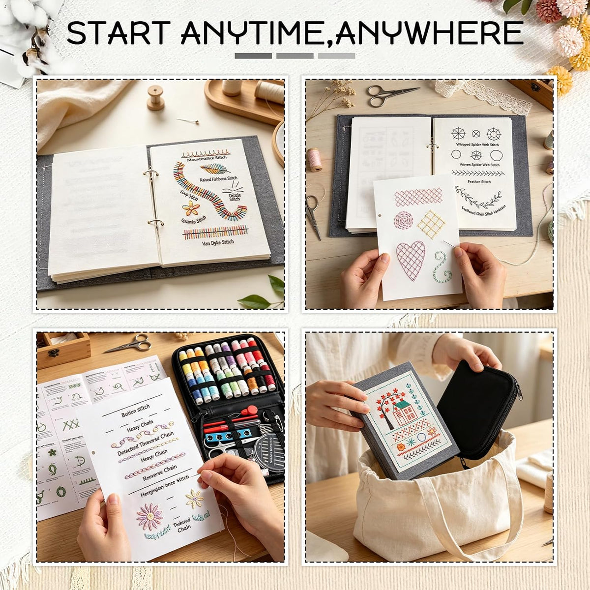 Embroidery Stitch Book Kit,2026 New Embroidery Kit with 86 PCS Sewing