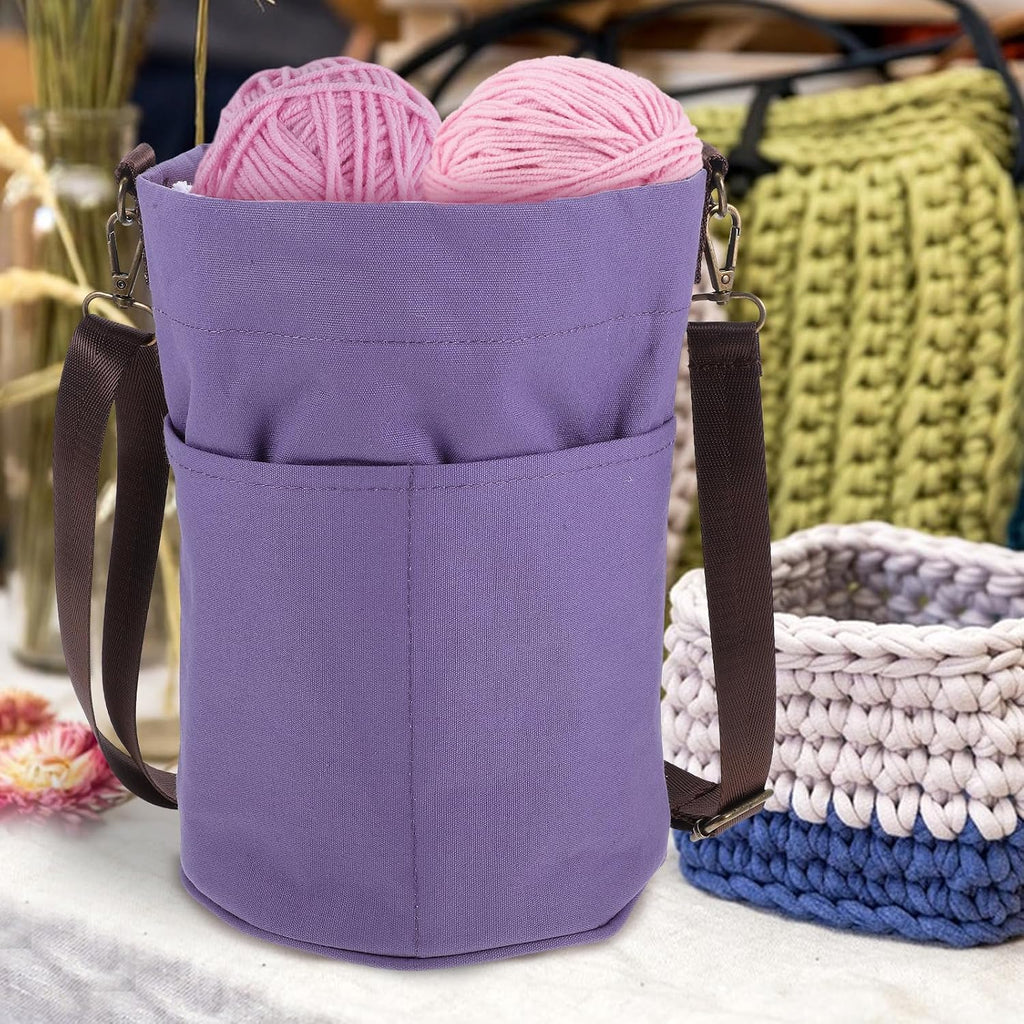 Canvas Crochet Yarn Holder Bag and Shoulder Strap with Drawstring