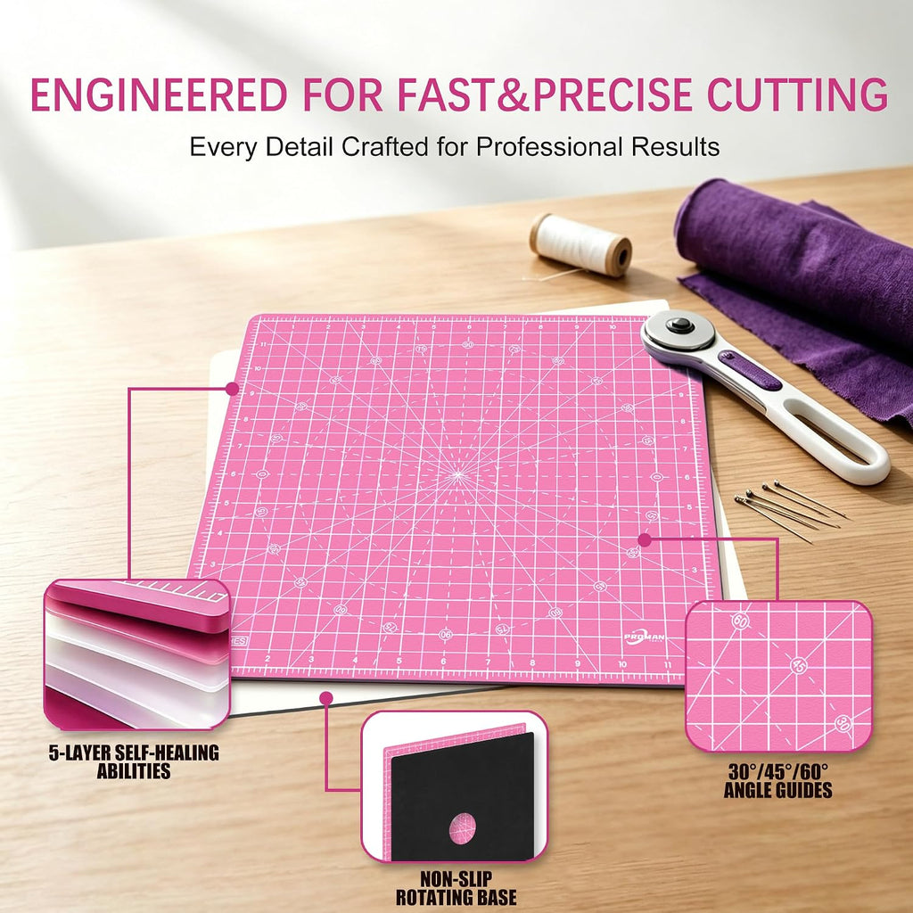 12"x12" Rotating Self Healing Cutting Mat, Fabric Cutting Mat with