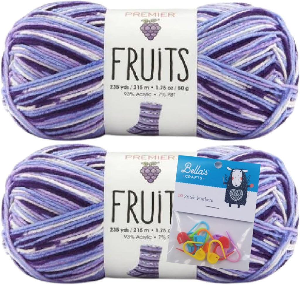 Premier Yarns Fruits, Acrylic Sock Yarn, 2-Pack Bundled with Bella's