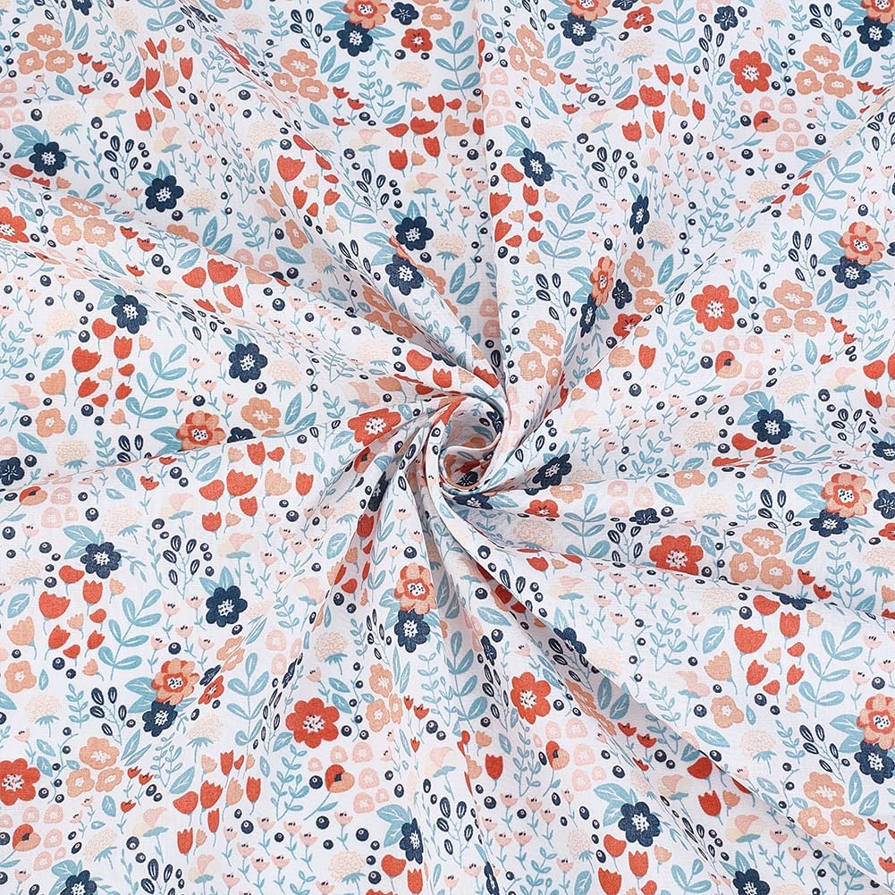 MAYJOYDIY 1.1 Yard Flower Print Cotton Fabrics for Sewing 59 Inch