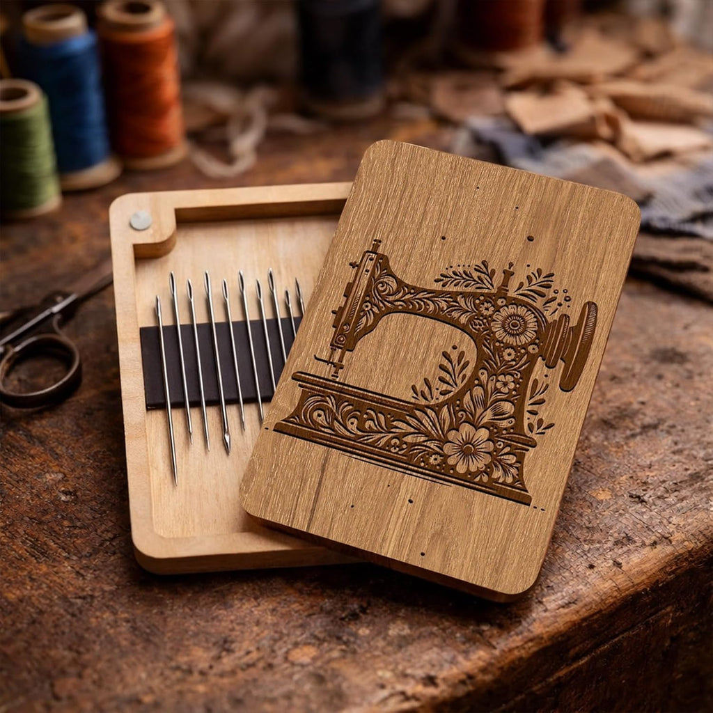 Wooden Needle Case with Built in Magnet and Lid for Sewing
