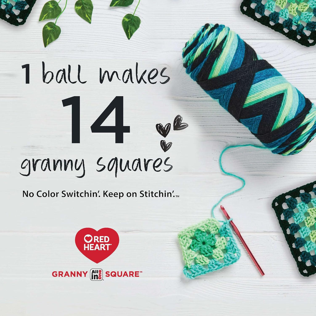 Red Heart Granny Square Crochet Yarn, Aran-Lily Pad, 3-Pack