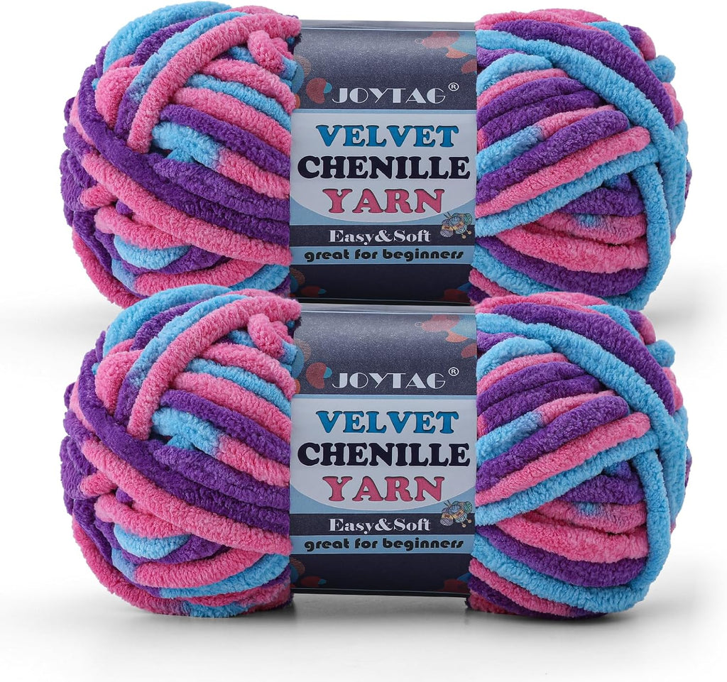 2 Pack Chunky Chenille Yarn for Crocheting and Knitting,Thick Bulky