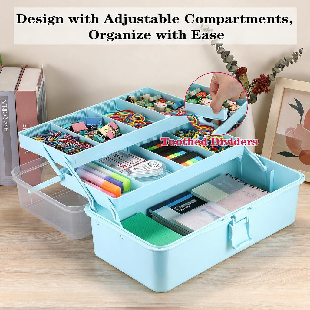 Tackle Box, 15-Inch Extra Large Art Storage Box with 3-Layer Folding