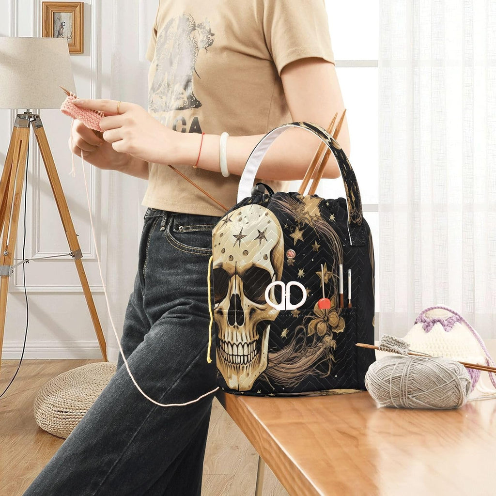 YETTASBIN Skull Yarn Storage Bag, Large Crochet Knitting Bag Organizer