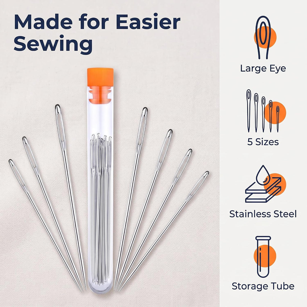 30 Pcs Stainless Steel Large Eye Sewing Needles, Sewing Sharp Needles