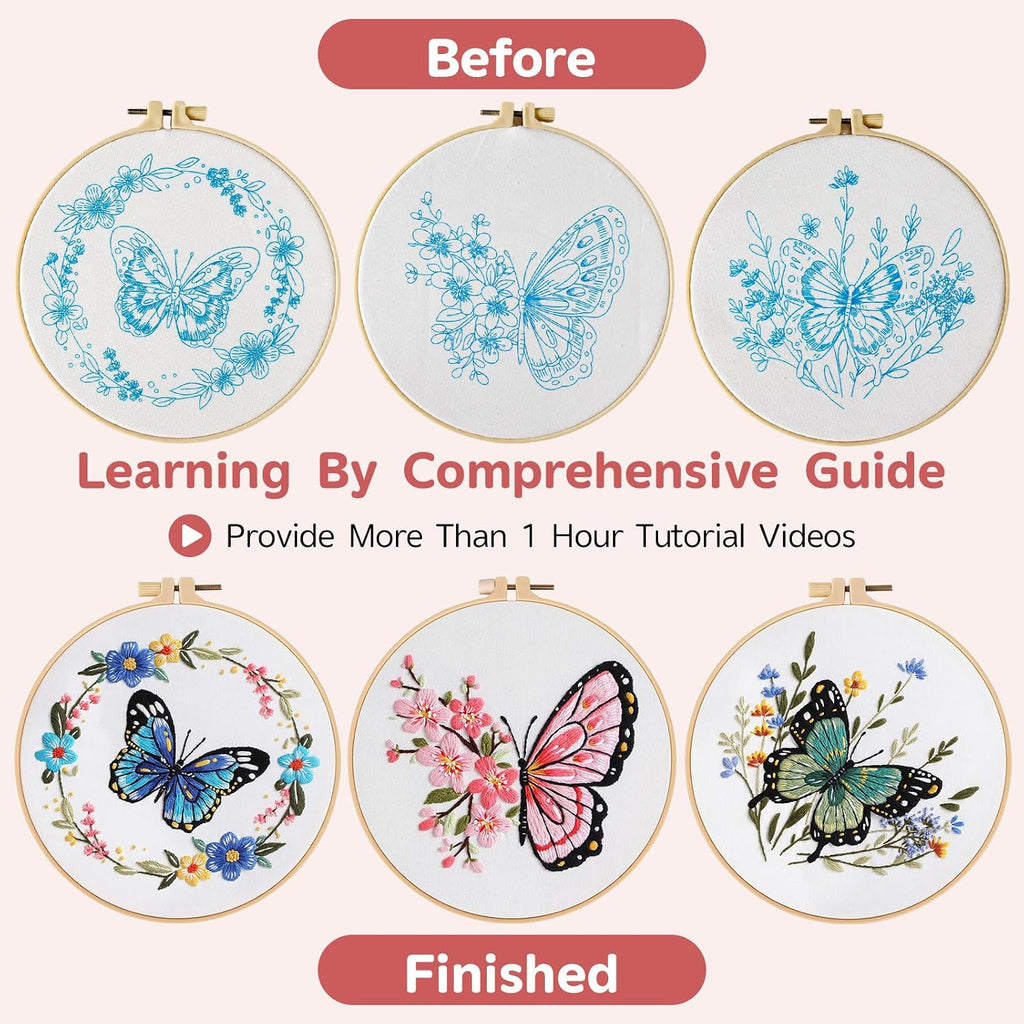 Meyocky Butterfly Flower Embroidery Kit for Beginners with Stitch