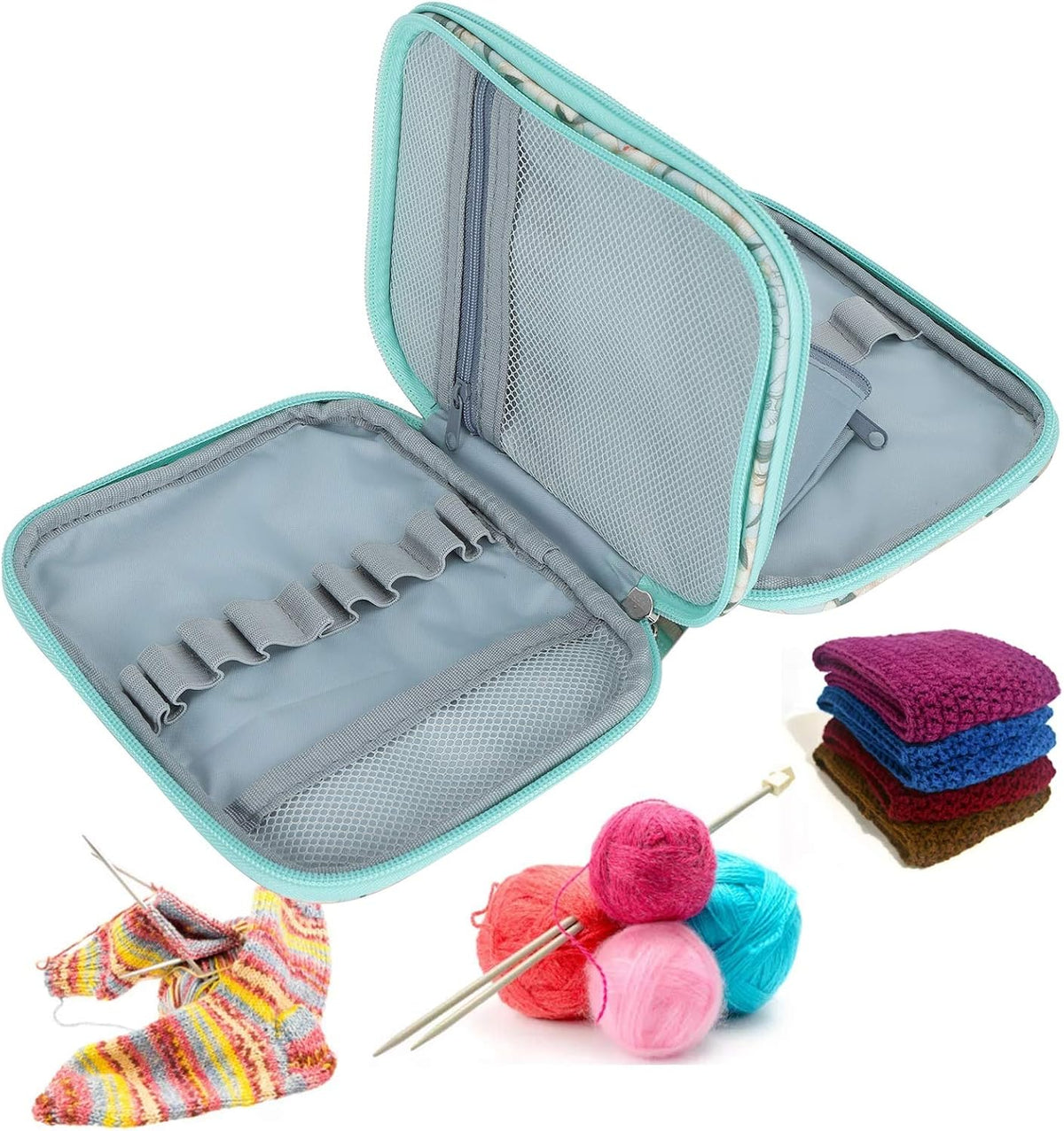 HEEPDD Crochet Hook Organizer Bag, Portable Double Zipper Storage Case