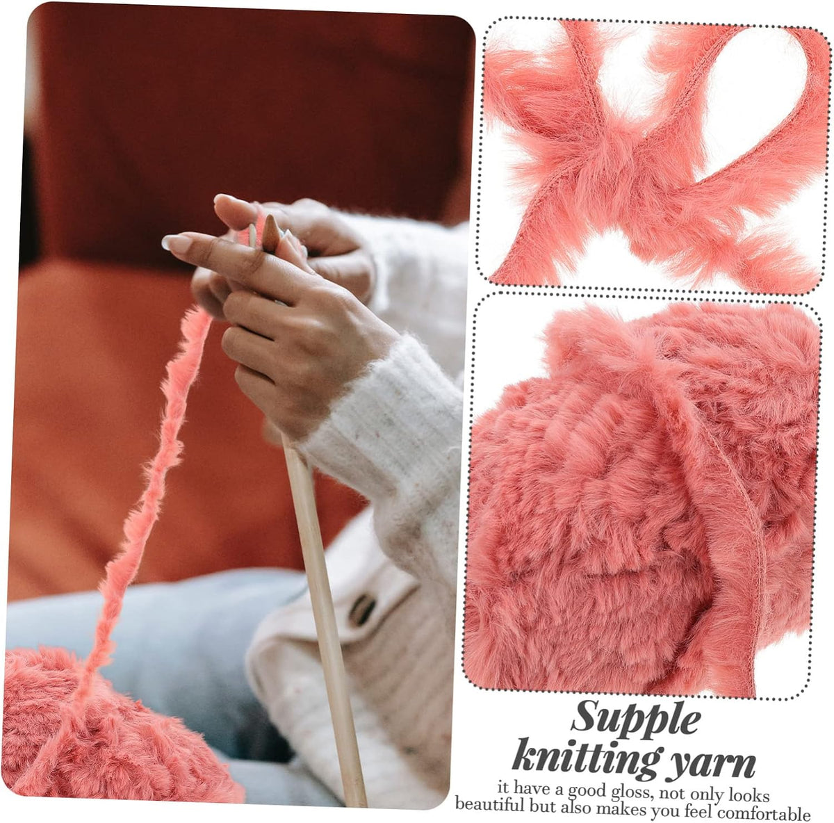 Crochet Yarn 1 Roll Pink Polyester for DIY Knitting Practice Xmas