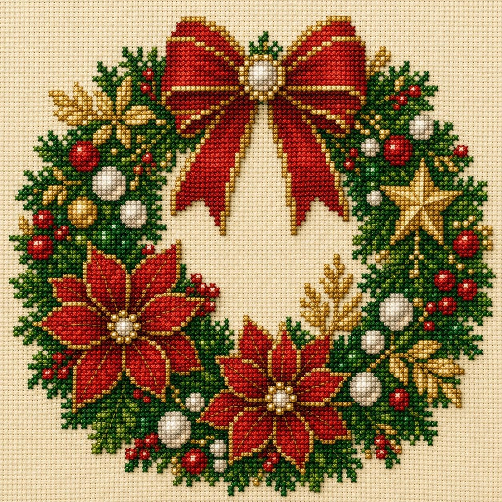 Christmas Embroidery Starter Kit 14CT Cross Stitch 30x30cm
