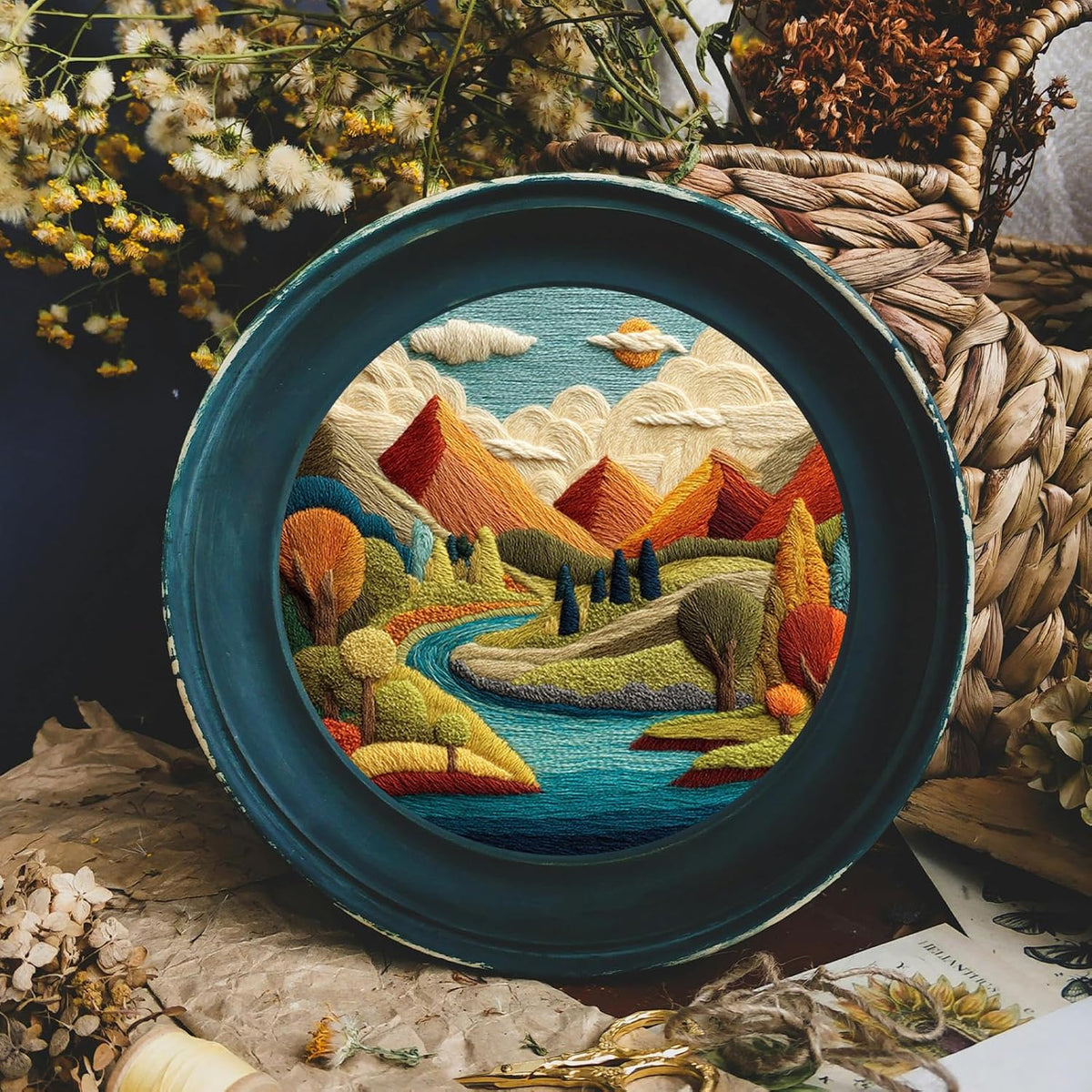 FONNUY Embroidery Kit for Beginners, Brightly Colored Landscape Lake