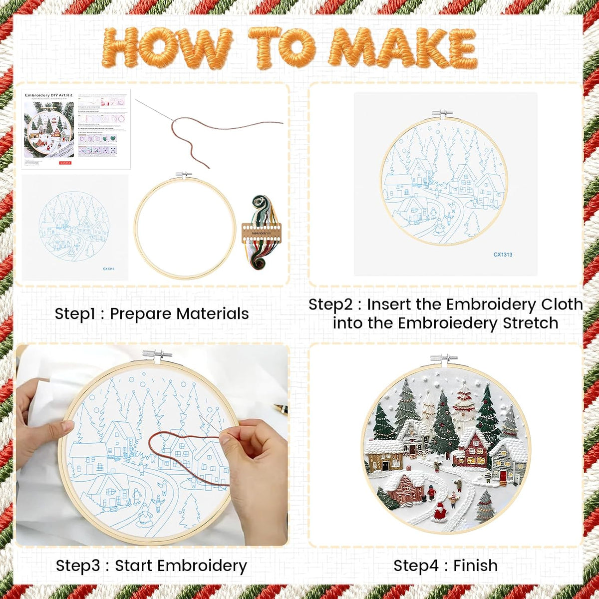 Christmas Embroidery Kit with Four Winter Patterns for Holiday