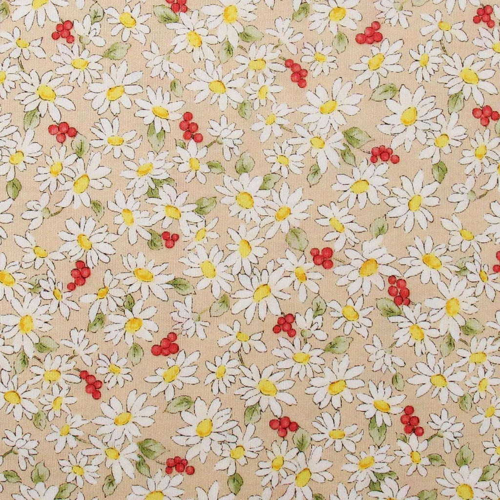 Threadart Sevenberry Beige Daisy Floral Cotton Quilting Fabric - By