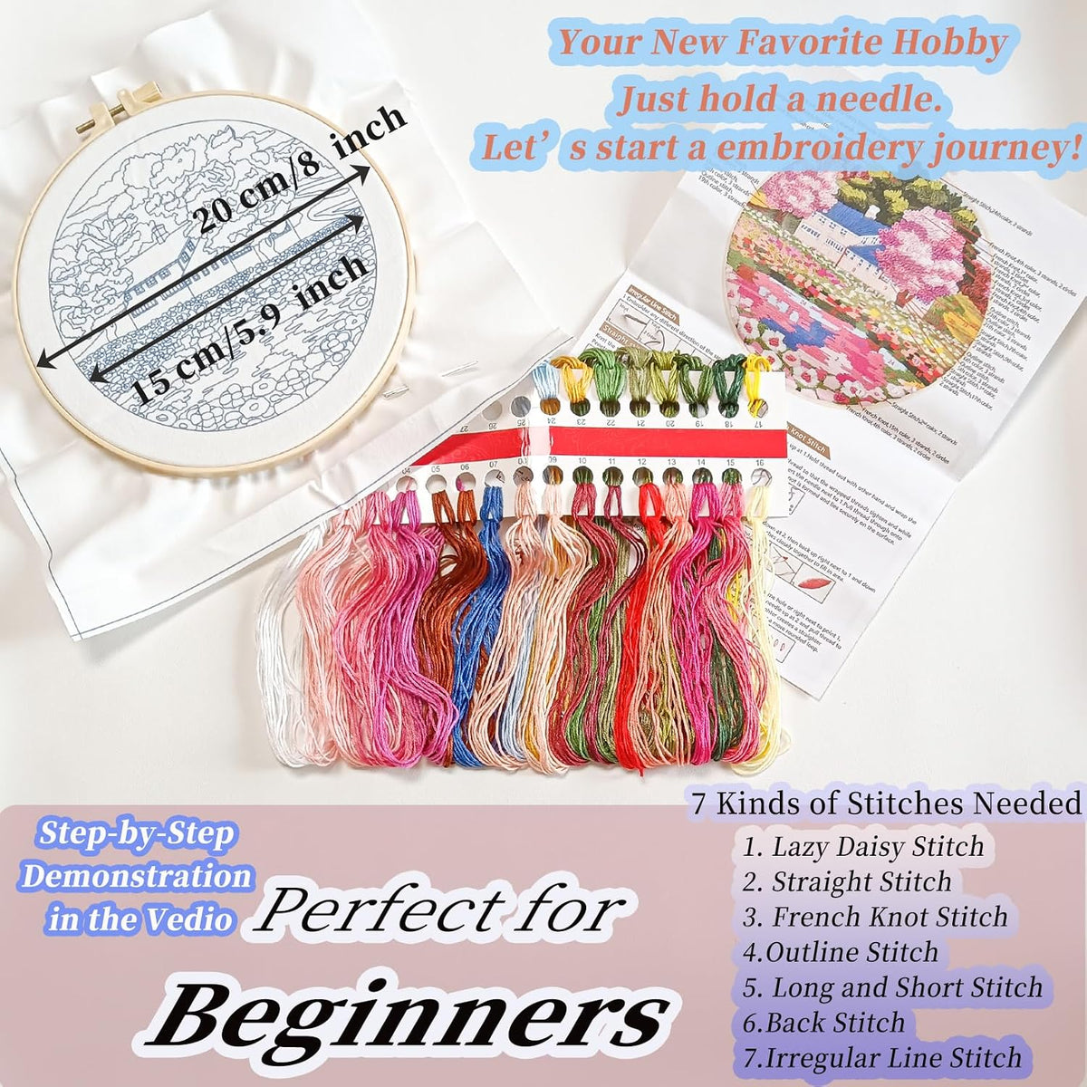 FONNUY Embroidery Kit for Beginners, Boho Nature Landscape Pre-Stamped