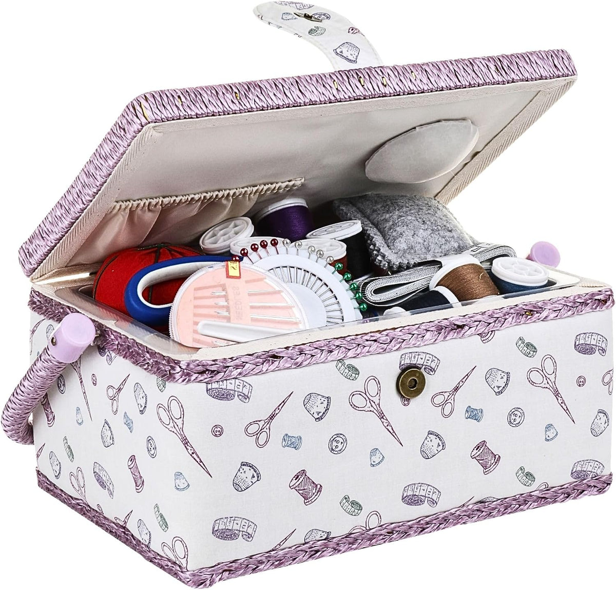 Large Wooden Sewing Basket with Accessories Sew Storage Organizer Box