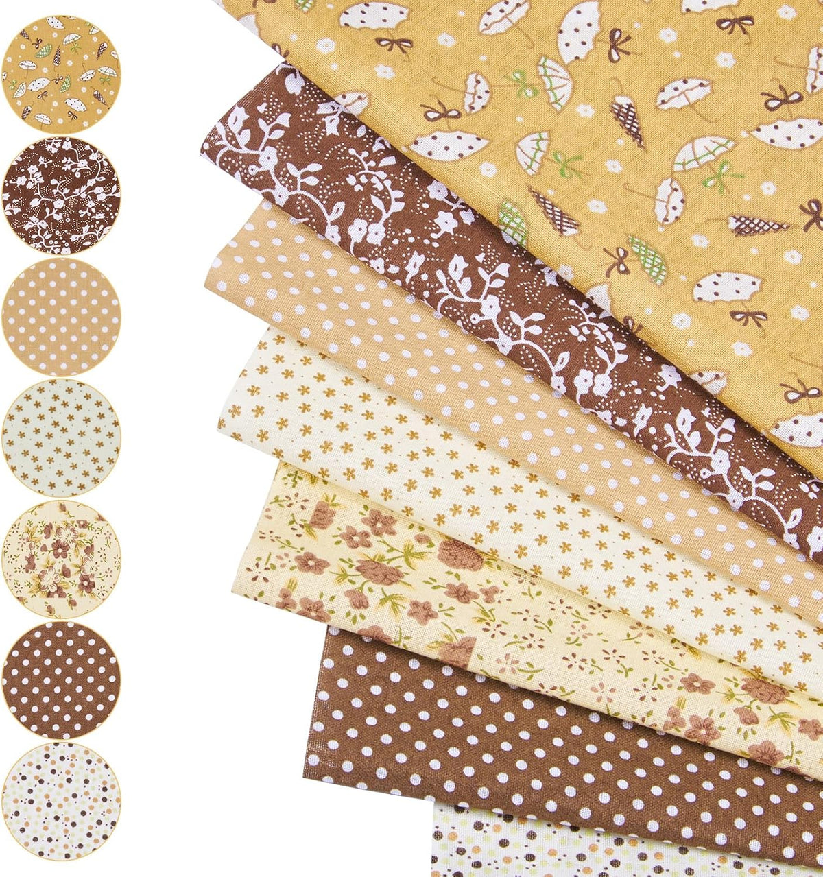 KISSITTY 10"x10" Flower Cotton Fabric Brown Color 7 Sheets Floral