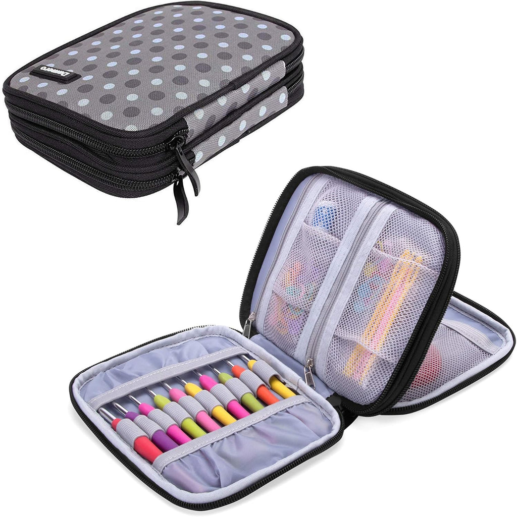 Damero Crochet Hook Case Organizer Empty, Medium, Gray Dots
