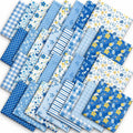 Whaline 32 Pcs Blue Floral Cotton Fabric Bundles Dot Plaid Flower