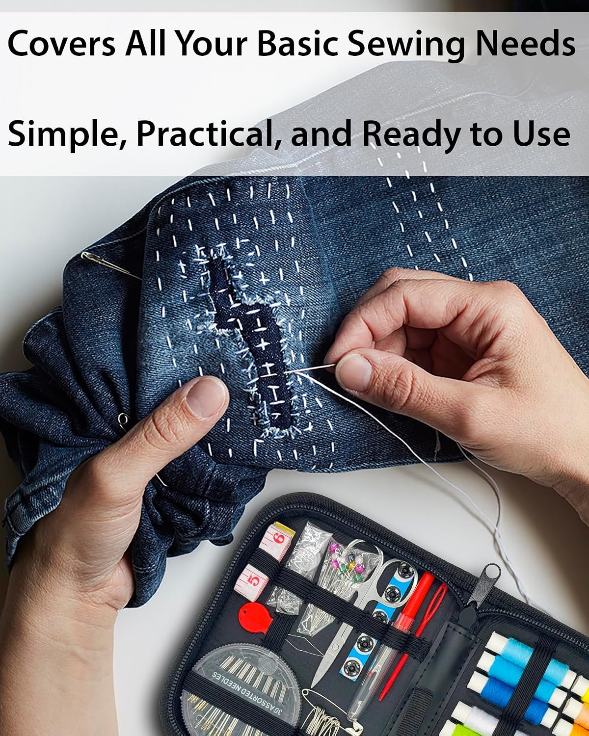 Vellostar Mini Hand Sewing Kit for Adults, Small Travel Case, 18