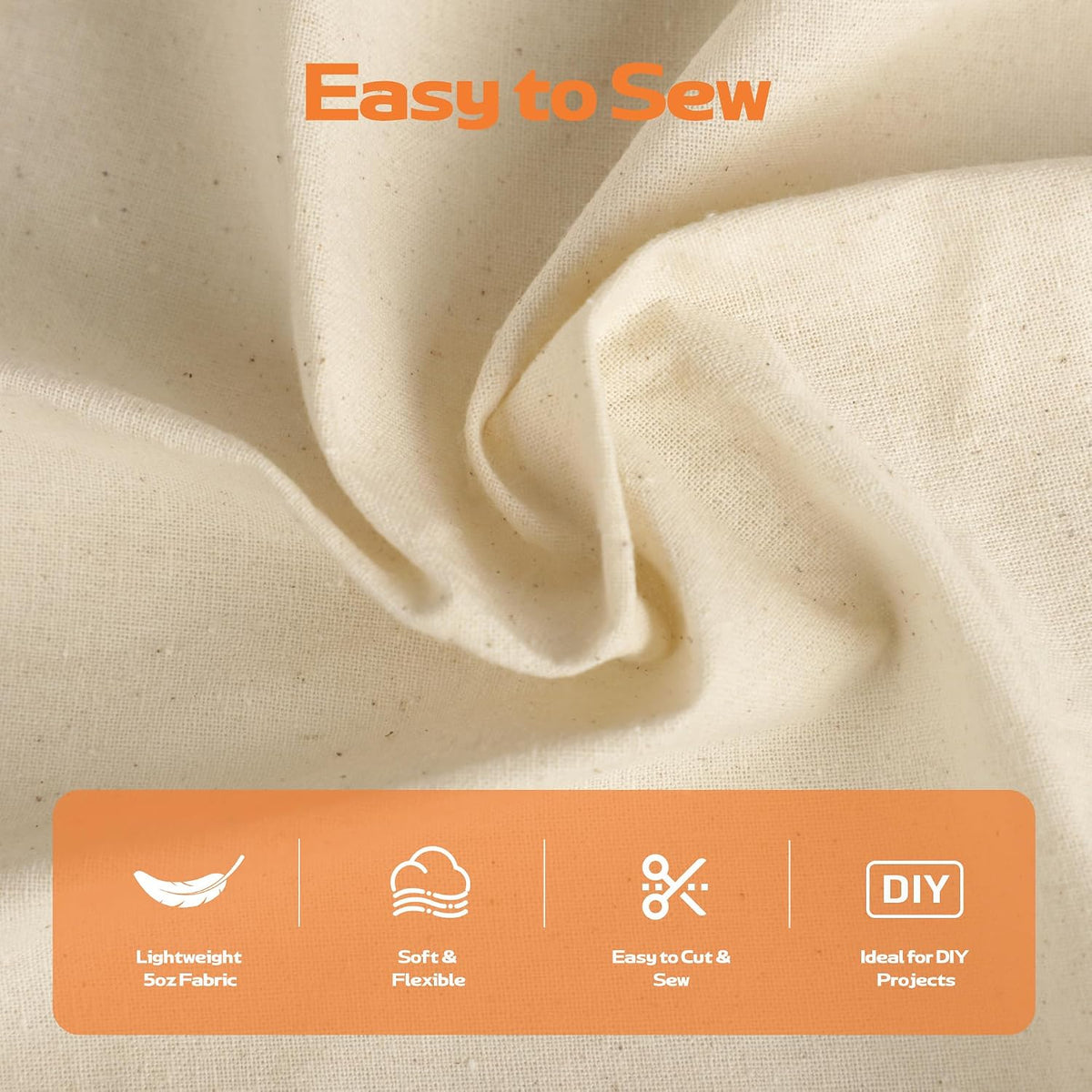5 oz Lightweight Canvas Fabric, Soft Natural Cotton Blend 60'' Wide