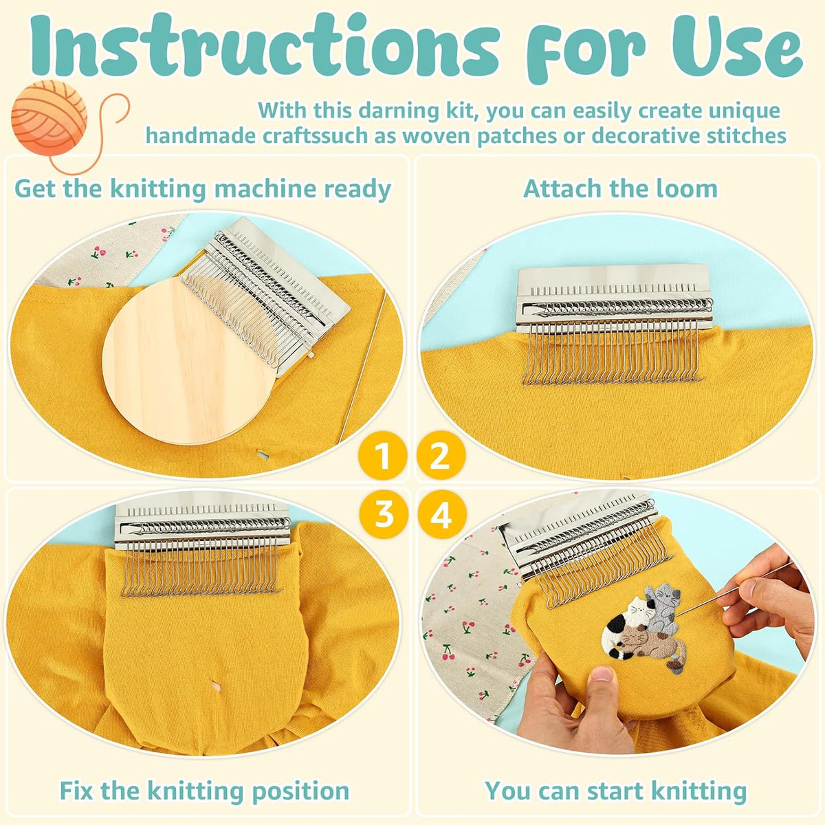 Mini Darning Frame Mushroom Knit Patch Kit with 14 Hook, Small Weaving