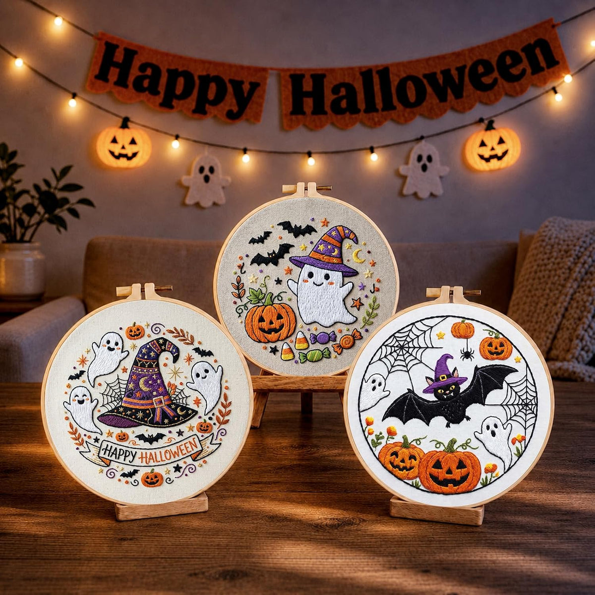 Halloween Embroidery Kit for Beginners with Pumpkin Ghost