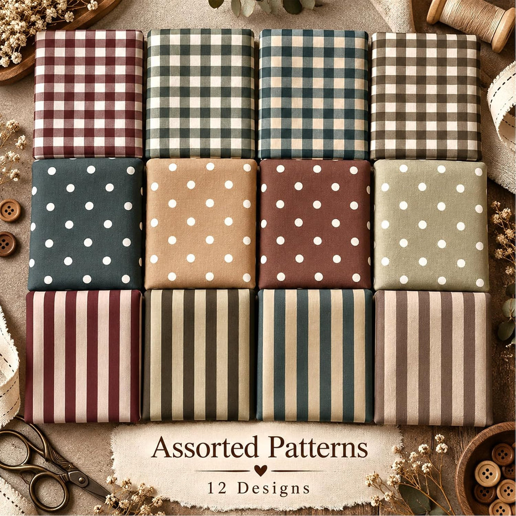 JarThenaAMCS 12 Pcs Cotton Fabric Bundles, Boho Stripe Dot