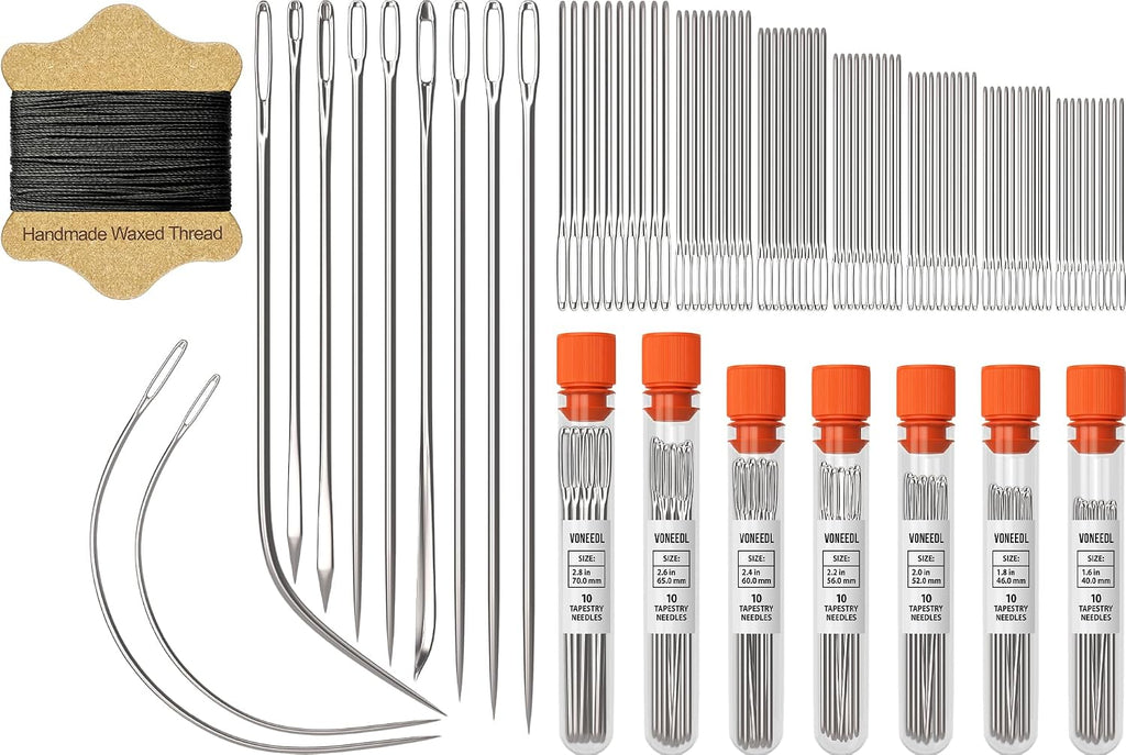 Waxed Sewing Thread (Black Color), Heavy Duty Needles (11 PCS), Large