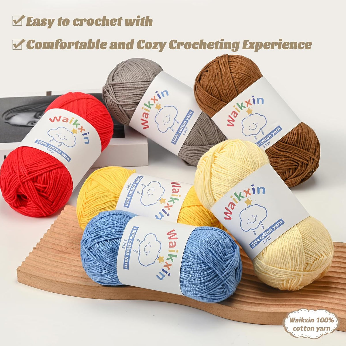100% Cotton Yarn for Crocheting,Baby Yarn for Crocheting Soft,5 Ply