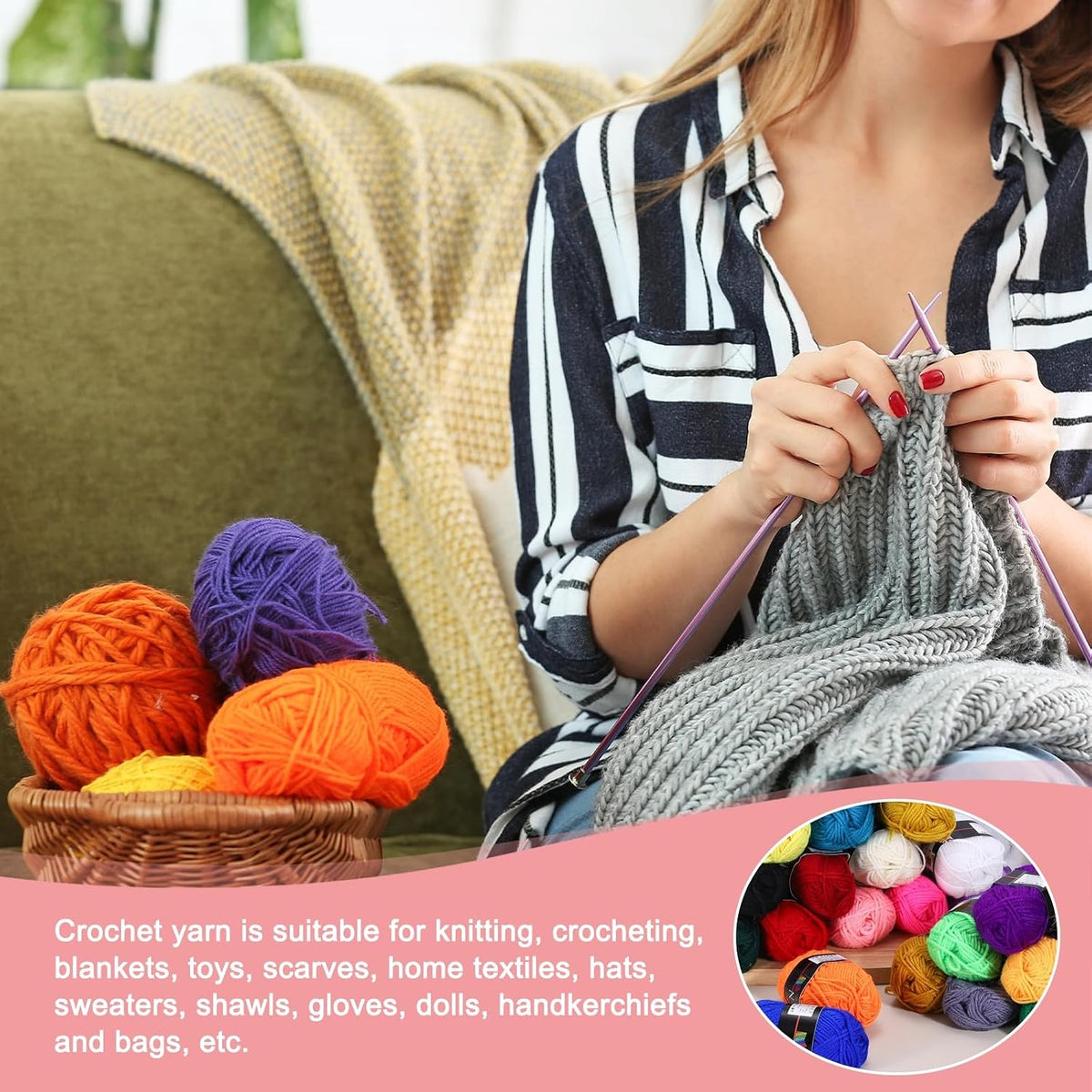 MECCANIXITY 2PCS 4 Ply Crocheting Yarn Light Sapphire/Golden Yellow