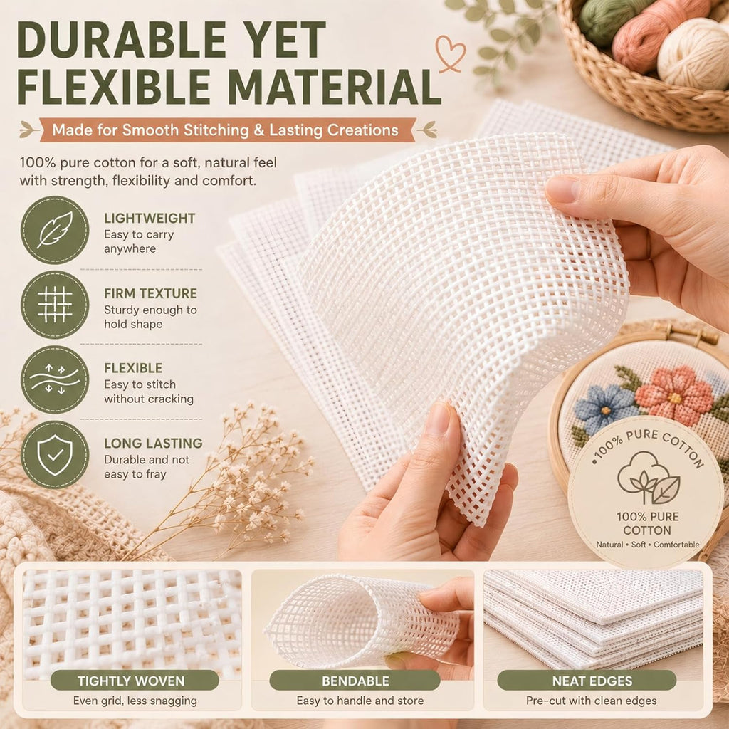 Knitgrip 10 Pcs 13 Mesh Needlepoint Canvas, 6 Square Sizes