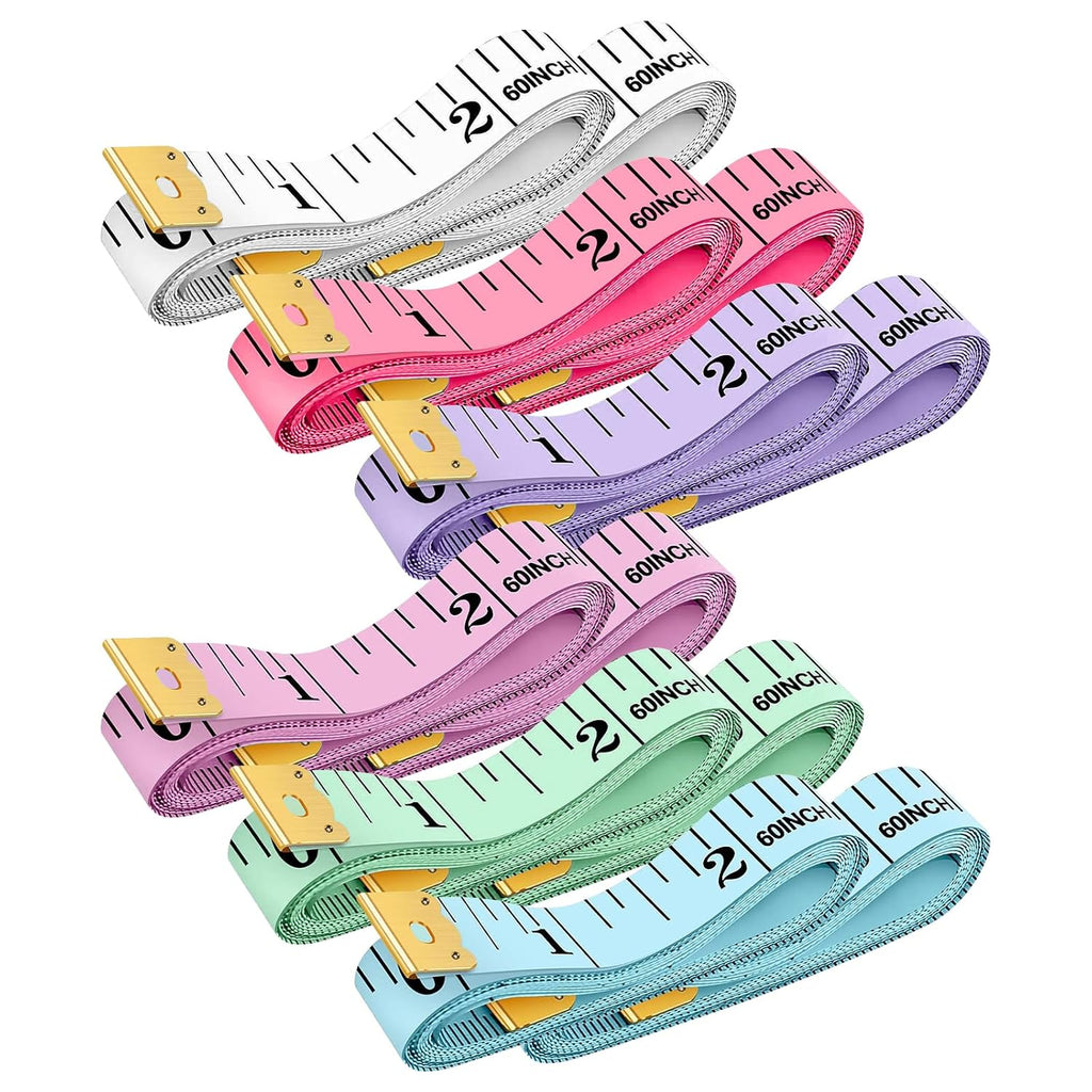 12 Pack Soft Tape Measure for Sewing, 6 Colors (2 Each) 60"/150cm Dual