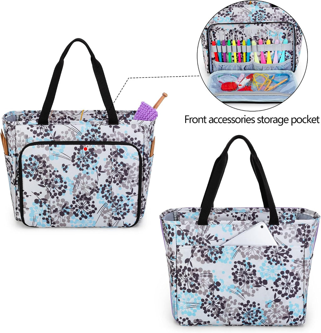 CURMIO Knitting Tote, Yarn Storage Bag with Multiple Pockets