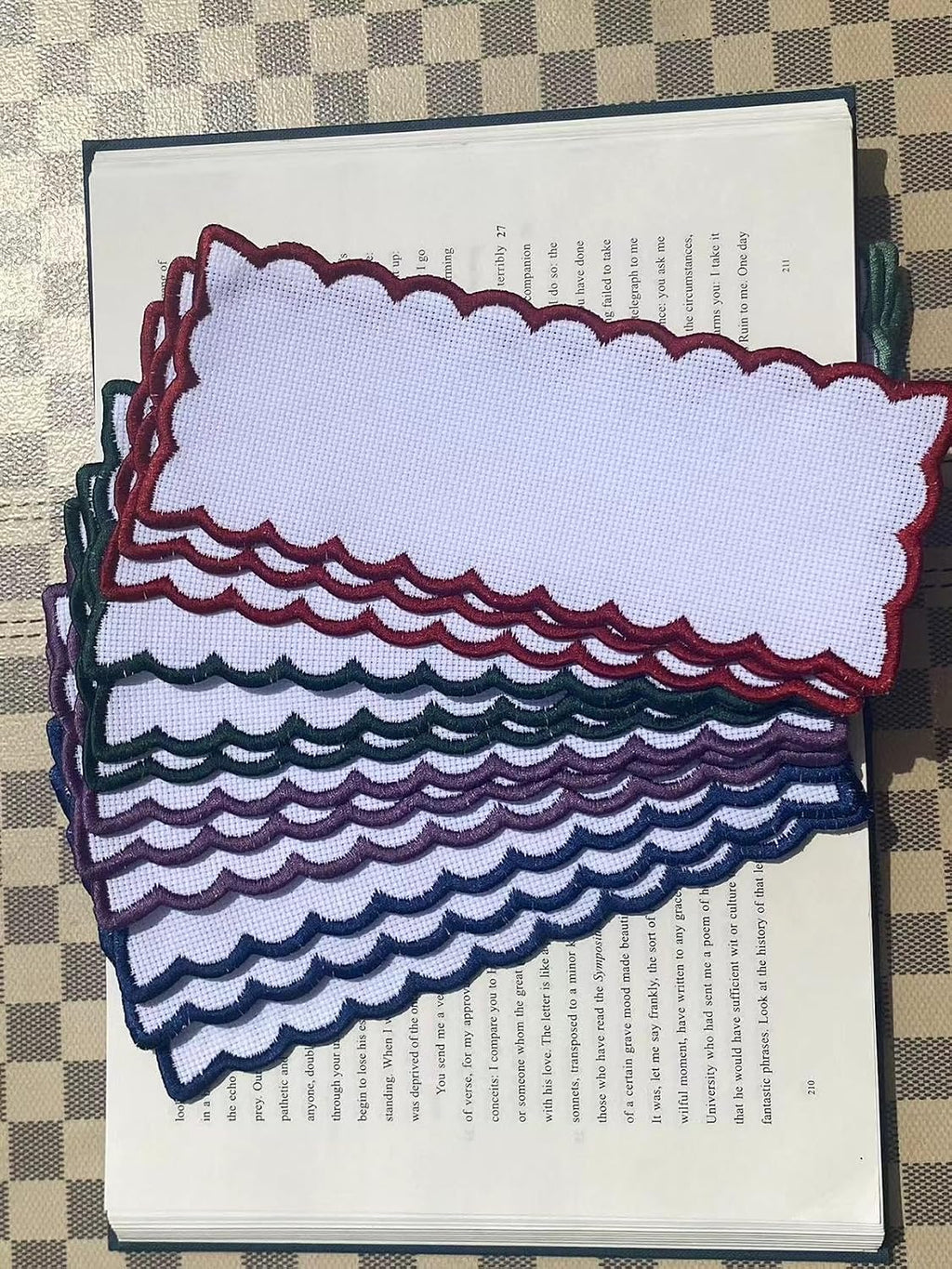 12 pcs 16count aida Fabric Christmas Colored Scallop Edged Blank Cross