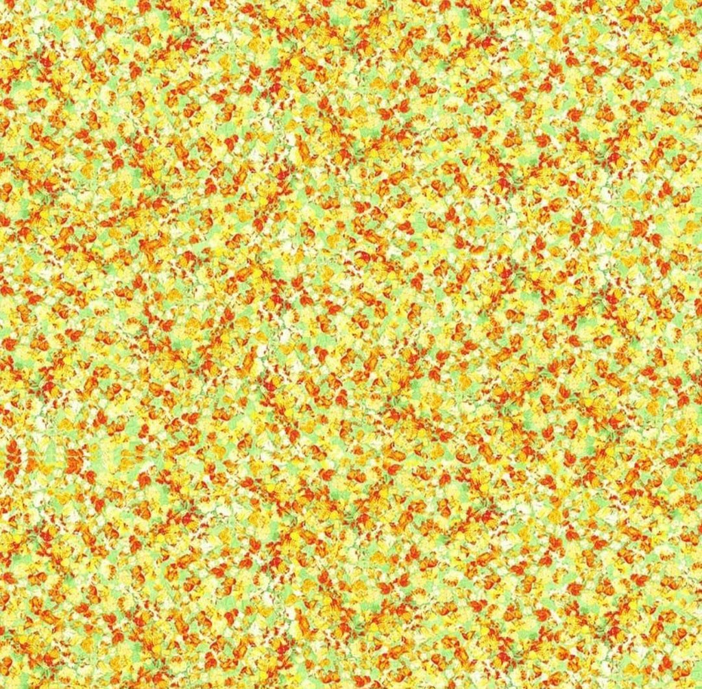 Orange Yellow Green Abstract Floral 100% Cotton Quilting Fabric by the