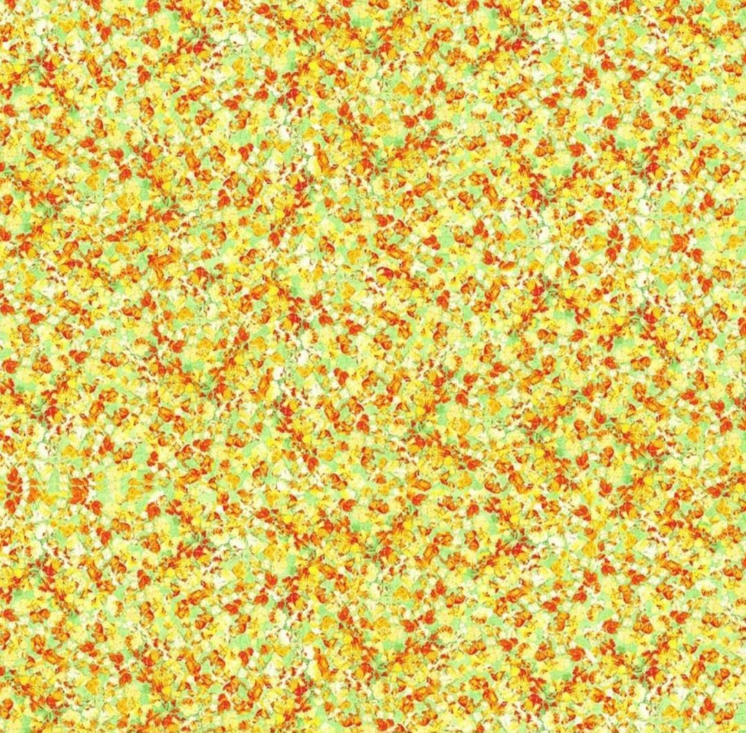 Orange Yellow Green Abstract Floral 100% Cotton Quilting Fabric by the