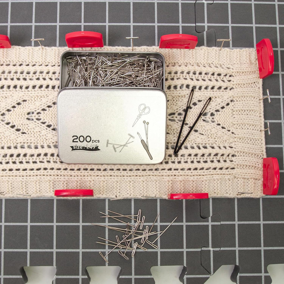 32x32cm Knitting Blocking Mat Set with 8 Knit Combs 200 T Pin and 2