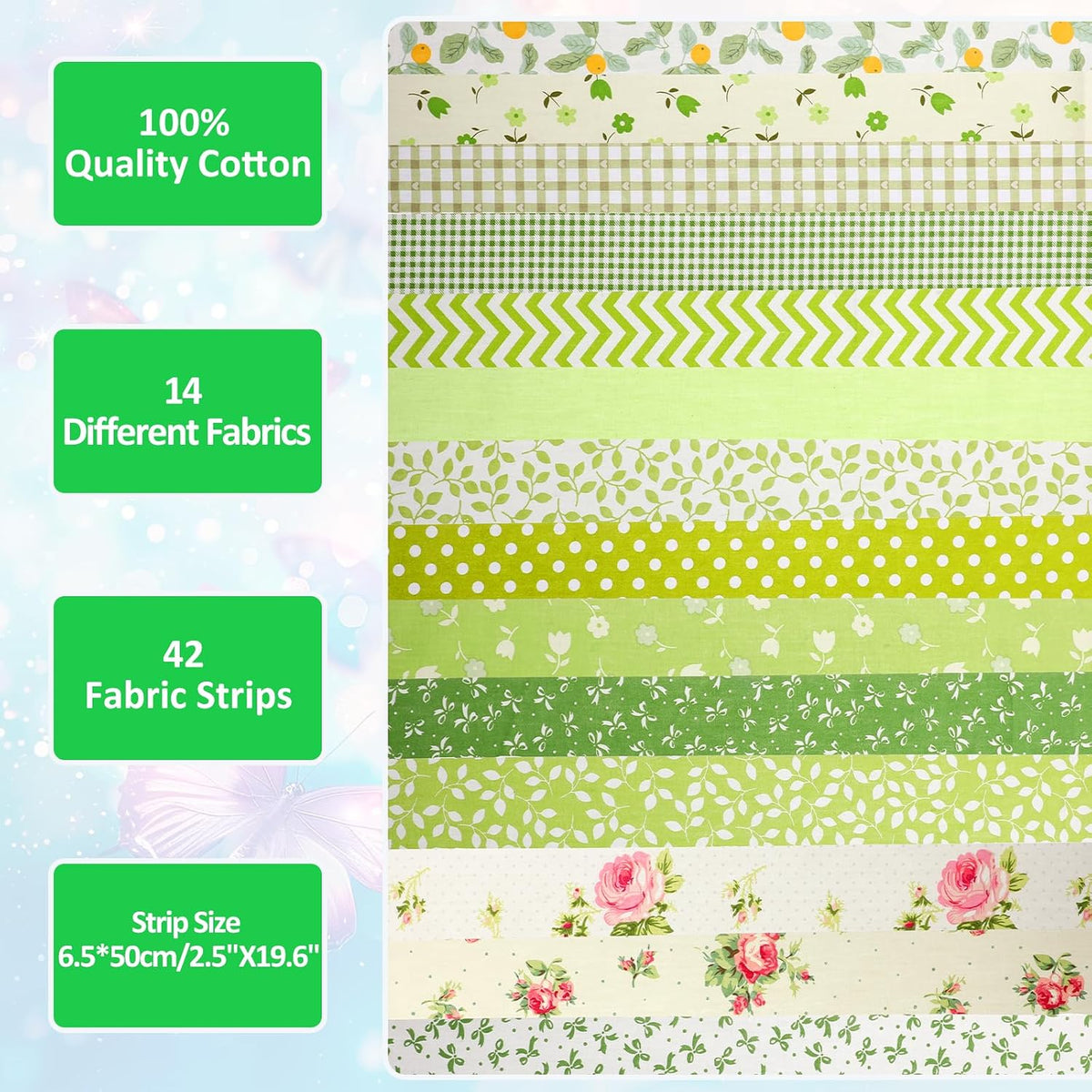 42Pcs Jelly Roll Fabric Strips Soft Cotton Quilting Fabric