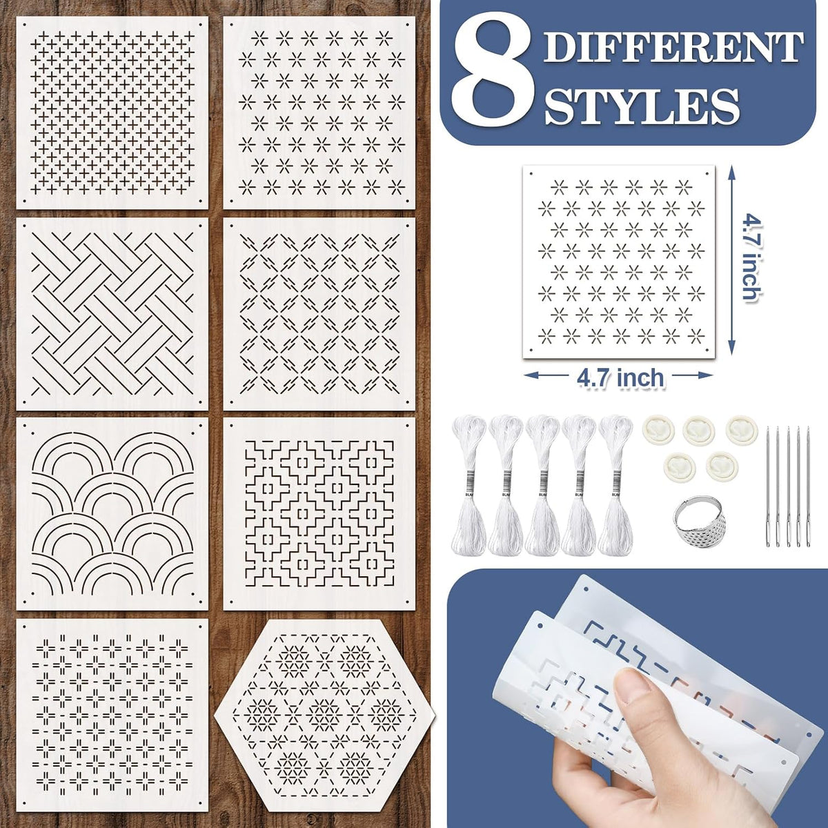 Yousoontic 24 Sashiko Stencil Kit, 4.7" Plastic Templates, Classic