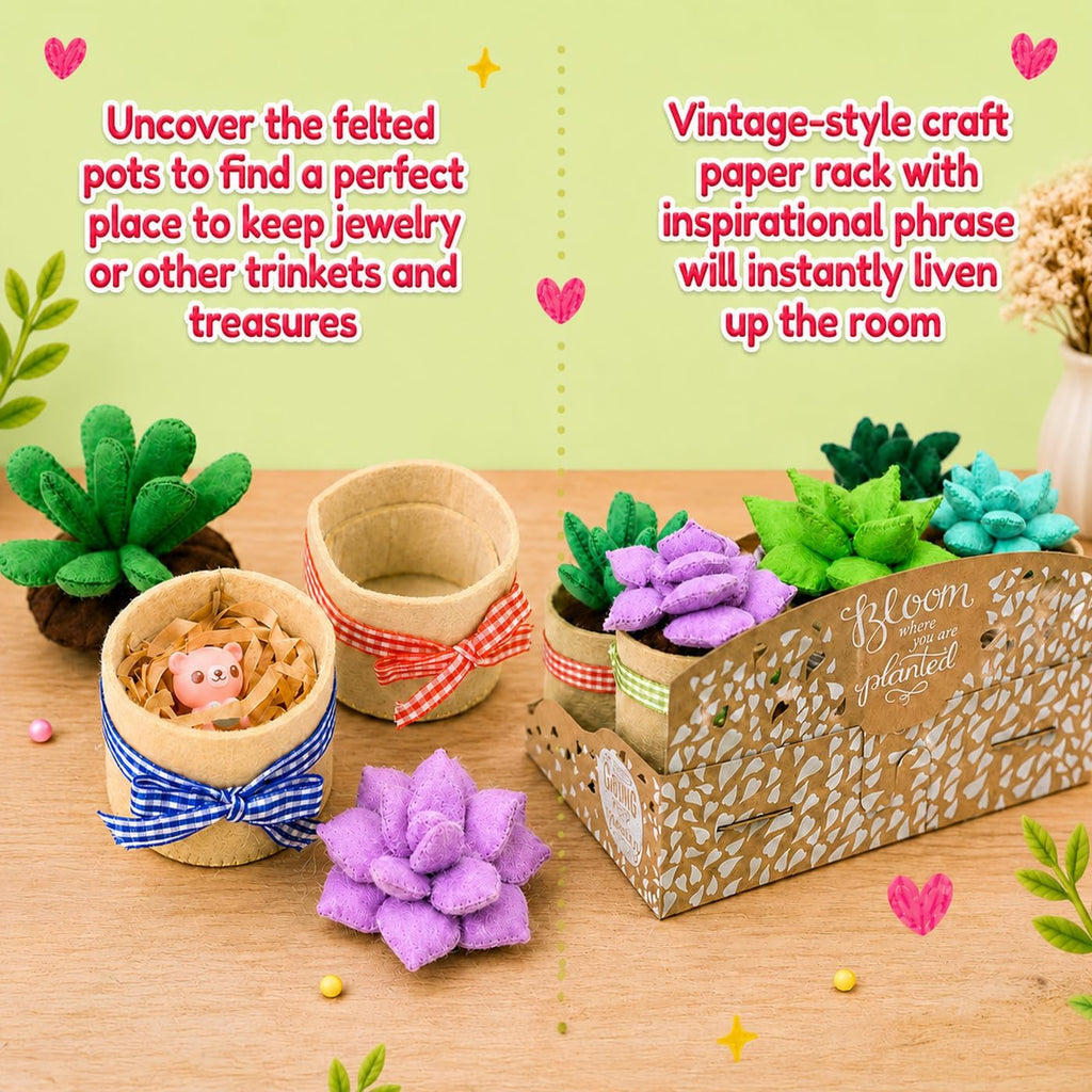 Glittery Garden Felt Succulent Craft Kit. Sewing Project to Make 6