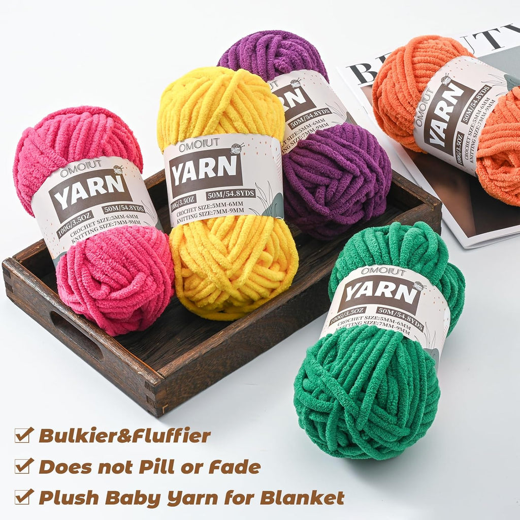 3 Pack Burgundy Fluffy Chunky Chenille Crochet Yarn, Baby Yarn for