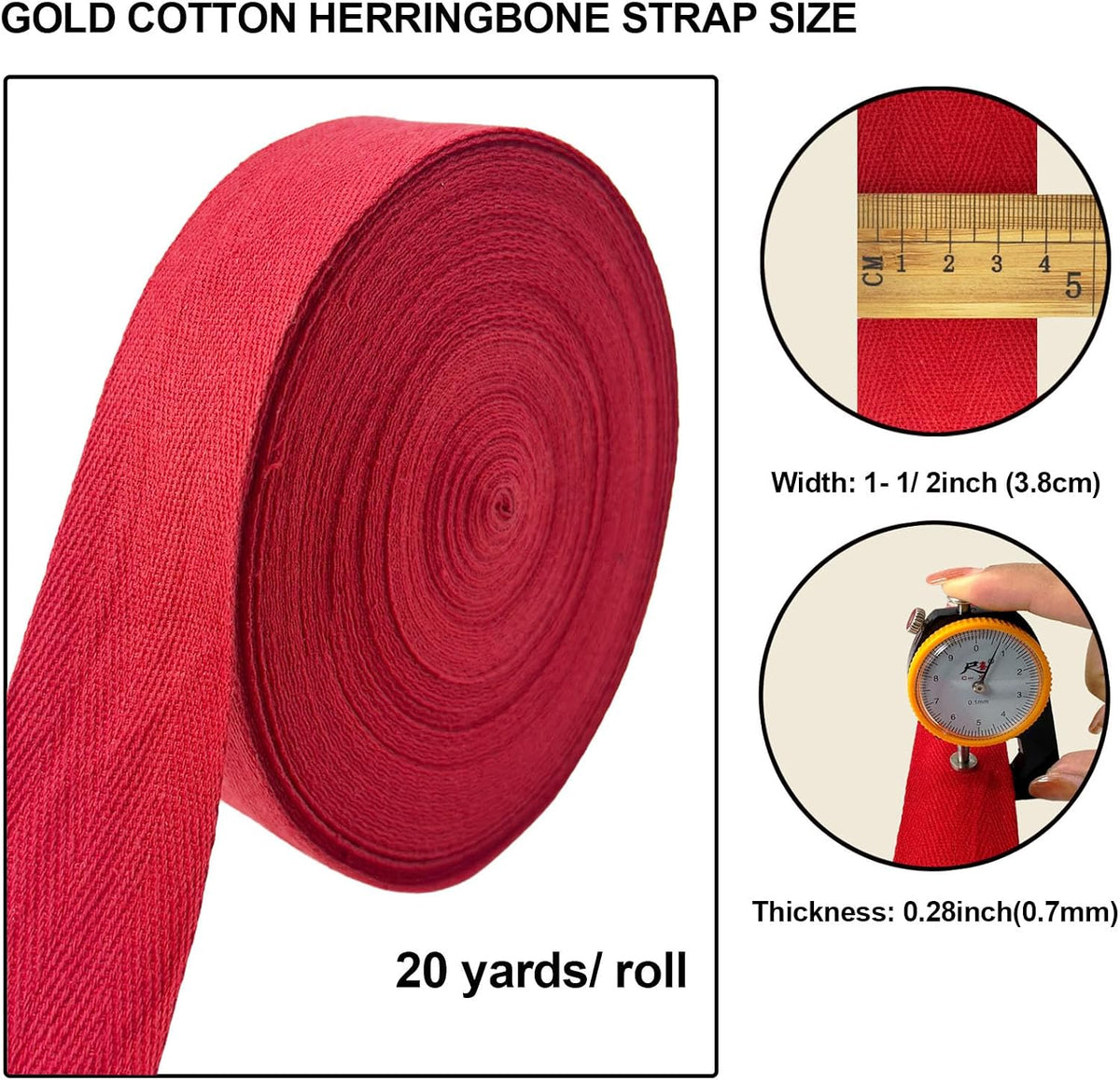 Red 1 1/2'' Cotton Herringbone Twill Tape 20yds for Sewing