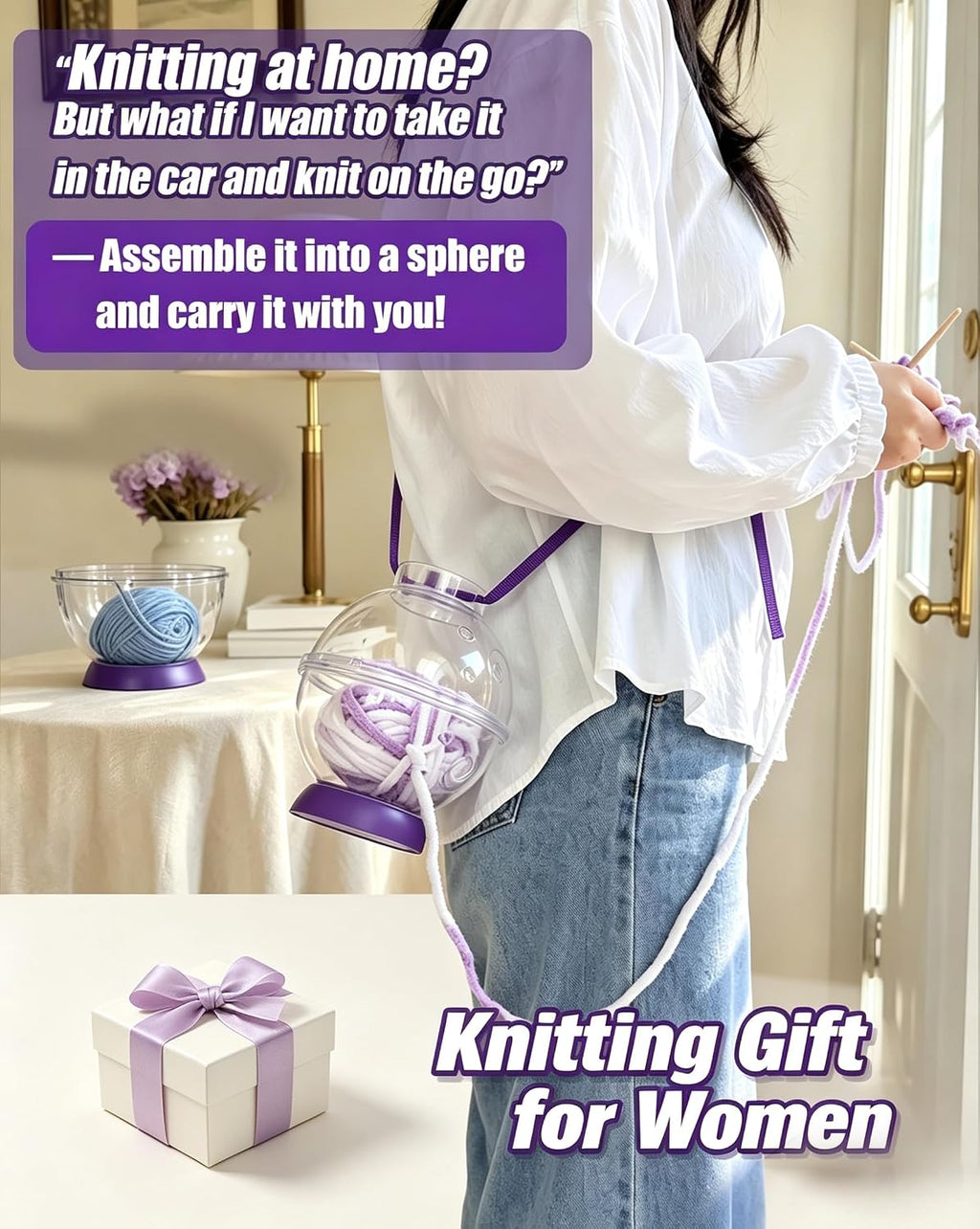Portable Yarn Holder, Travel Yarn Holder(2 in 1 Yarn Bowl)
